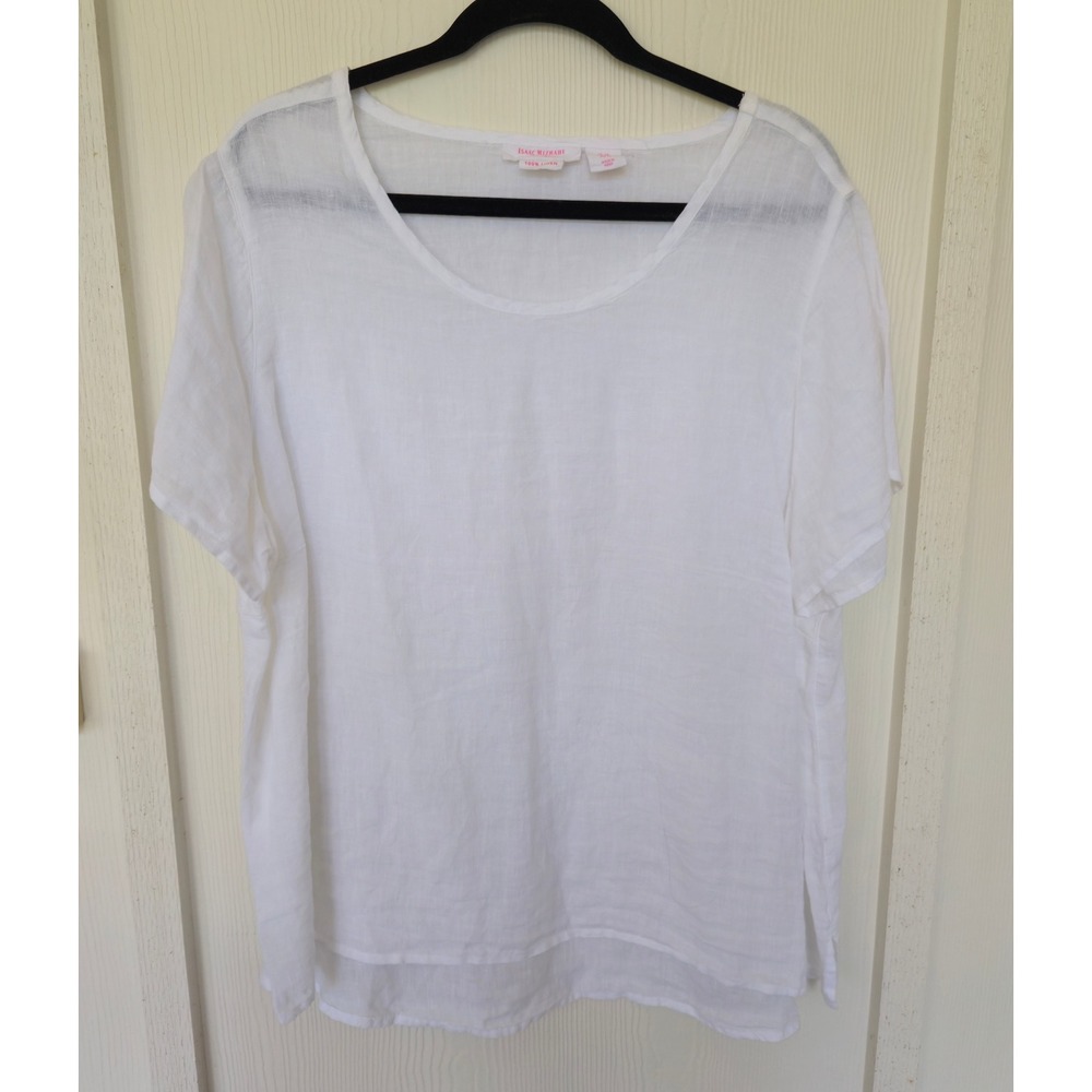 NEW 100% Linen Isaac Mizrahi Top White 1X Coastal Beach Vacation‎ Lagenlook NWOT